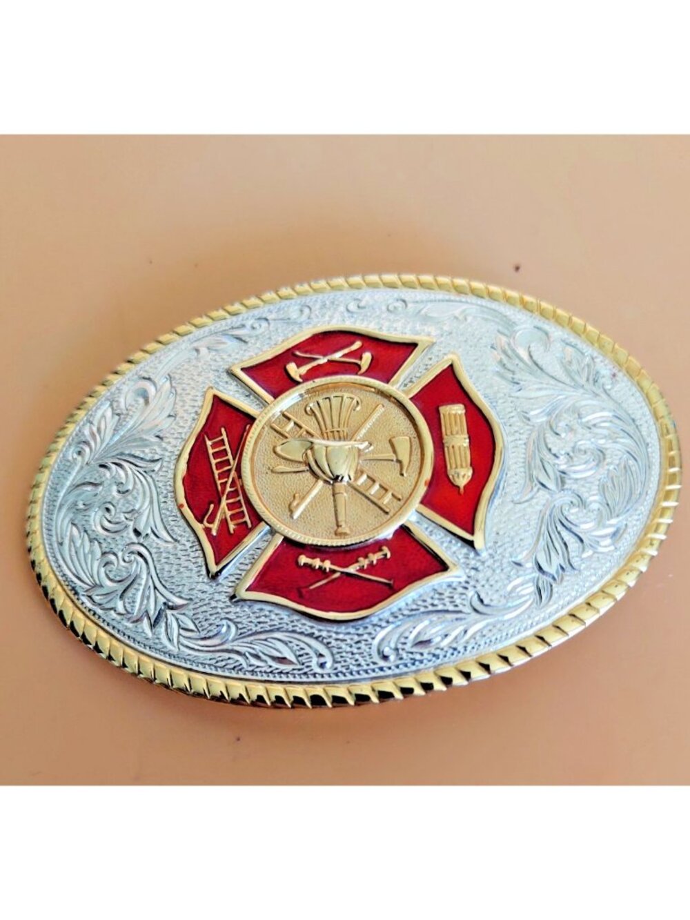 Aminco Heritage Collection Fireman's Belt Buckle Silver & 24K Gold Plated